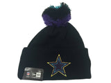 Dallas Cowboys NFL New Era Black Tri-Color Pom Pom Cuffed Knit Beanie Hat Cap - Sporting Up