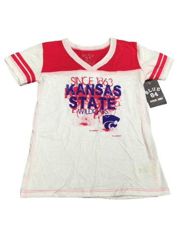 Kansas State Wildcats, blaues 84-Jugendmädchen-Kurzarm-T-Shirt in Weiß und Rosa (M) – sportlich