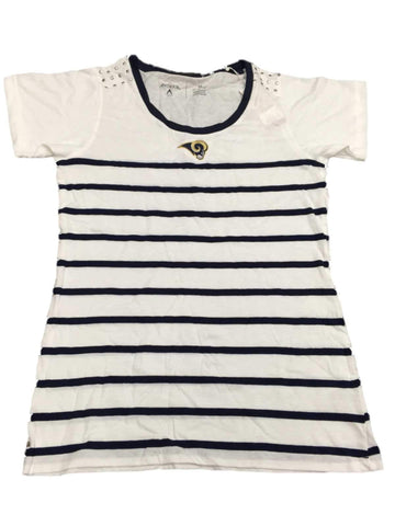 Kaufen Sie Los Angeles Rams NFL Antigua SS-T-Shirt für Damen in Weiß und Marineblau mit Nieten an den Schultern (M) – sportlich