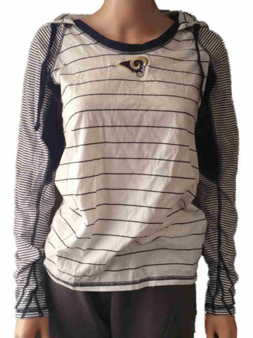 Shop st. Louis Rams Antigua Damen-T-Shirt mit Kapuze, weiß, marineblau, Ls, U-Ausschnitt (M) – sportlich