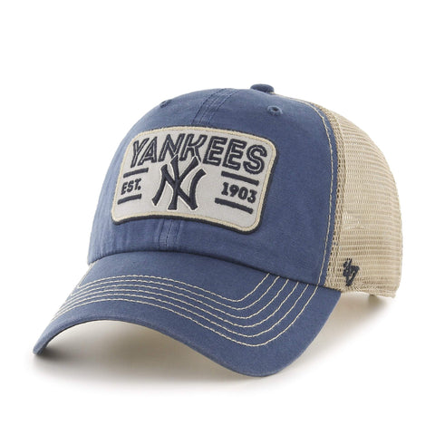 New York Yankees 47 Brand Blue w\ Tan Mesh & Patch Logotyp Snapback Slouch Hat Cap - Sporting Up