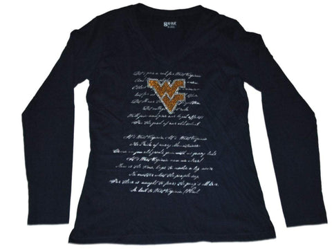 T-shirt LS à col en V bleu marine pour femmes West Virginia Mountaineers Gear for Sports (M) - Sporting Up