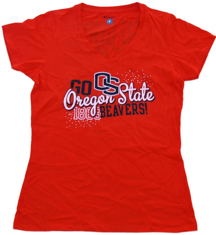 Oregon State Beavers Champion Damen-T-Shirt in Orange und Silber mit Bling-Effekt (M) – sportlich