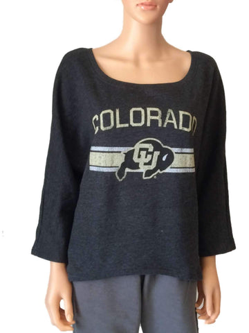 Colorado Buffaloes Damen-T-Shirt in Anthrazitgrau mit U-Ausschnitt, lockeres Langarm-T-Shirt (M) – sportlich