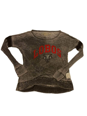 New Mexico Lobos Retro-Marken-Damen-T-Shirt (L) in Grau mit Burnout-Ausschnitt und U-Ausschnitt – sportlich