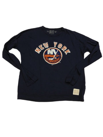 New York Islanders Retro Brand WOMENS Navy Grunge Logo LS Crew Neck T-Shirt (M) - Sporting Up