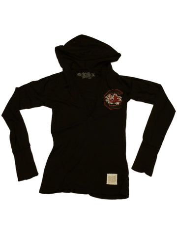 Shoppen Sie das schwarze LS-Kapuzen-T-Shirt „South Carolina Gamecocks Retro Brand“ für Damen mit V-Ausschnitt (M) – sportlich