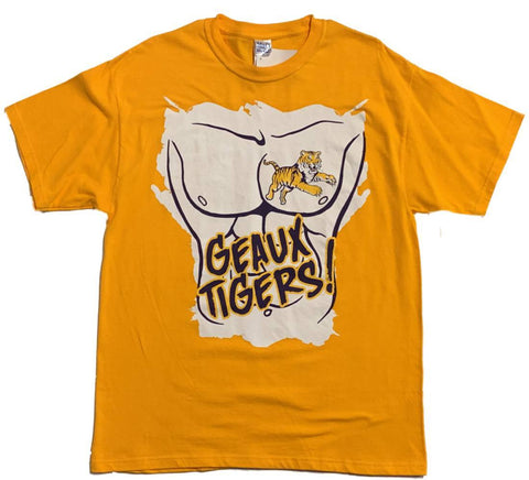 LSU Tigers M&O Knits Gold T-Shirt Geaux Tigers Logo (L) – sportlich