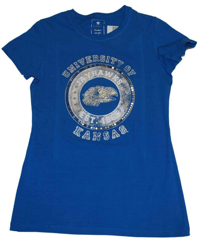 Kansas Jayhawks Campus Couture Blau-Silber-T-Shirt für Damen (M) – sportlich