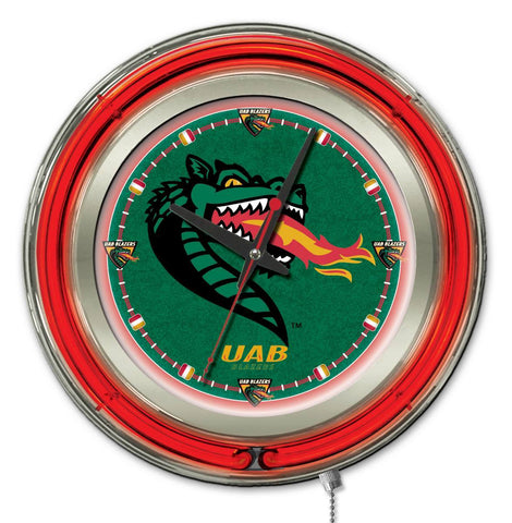 Uab blazers hbs néon rouge vert horloge murale à piles universitaire (15") - sporting up