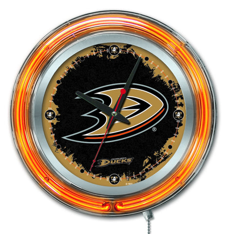 Achetez une horloge murale alimentée par batterie de hockey orange fluo hbs d'Anaheim Ducks (15") - Sporting Up