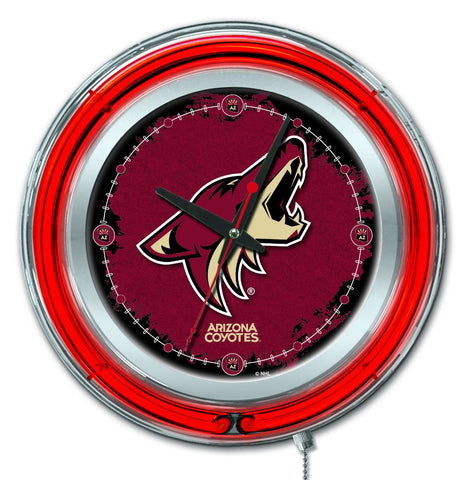 Arizona coyotes hbs reloj de pared con batería de hockey rojo neón (15") - haciendo deporte