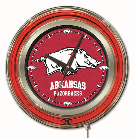 Arkansas Razorbacks HBS Neon Red College Battery Powered Wall Clock (15") - Sporting Up