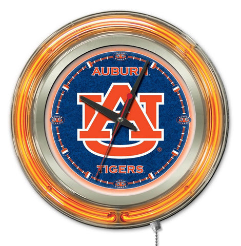 Auburn Tigers hbs neón naranja azul marino universitario reloj de pared con batería (15 ") - deportivo