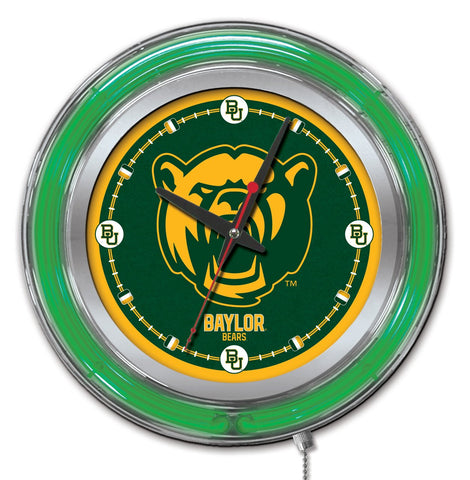 Boutique Baylor Bears HBs Neon Green Gold College Horloge murale alimentée par batterie (15") - Sporting Up
