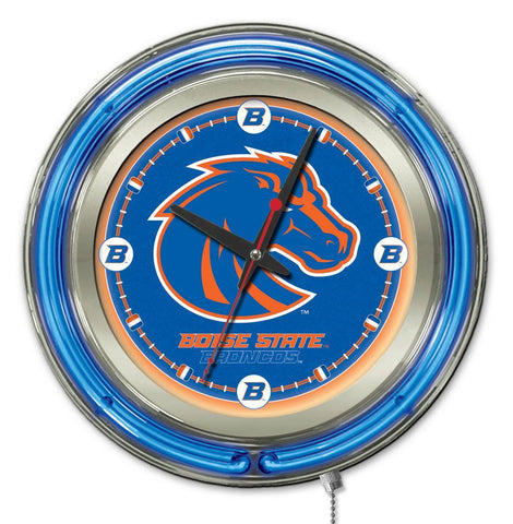 Boise State Broncos HBS Neon Blue College Battery Powered Wall Clock (15") - Sporting Up