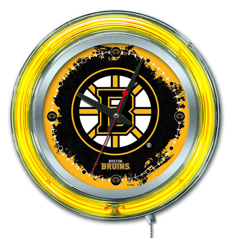 Magasinez l'horloge murale alimentée par batterie de hockey jaune fluo hbs des Bruins de Boston (15") - Sporting Up