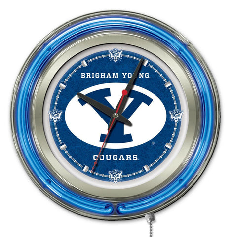 BYU Cougars HBS Neon Blue College Battery Powered Wall Clock (15") - Sporting Up