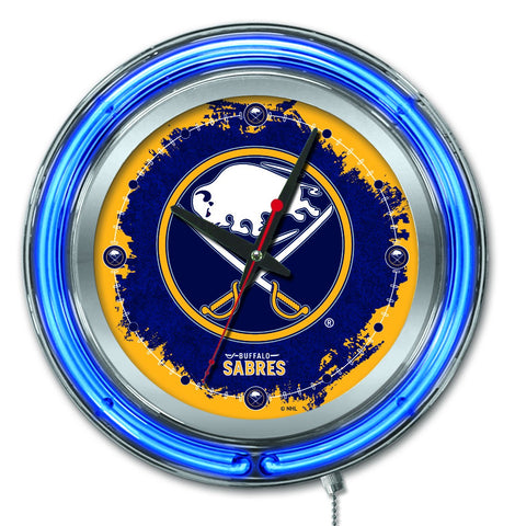 Magasinez l'horloge murale alimentée par batterie de hockey bleu néon hbs des Sabres de Buffalo (15") - Sporting Up