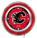 Calgary Flames HBS Neon Red Hockey Battery Powered Wall Clock (15") - Sporting Up