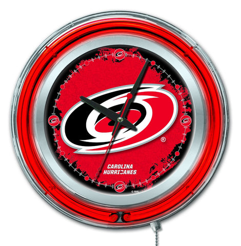 Magasinez les Hurricanes de Caroline hbs horloge murale alimentée par batterie de hockey rouge néon (15") - Sporting Up