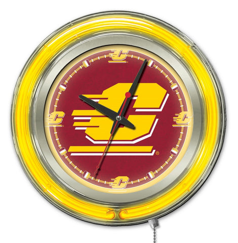 Shop Central Michigan Chippewas HBS Horloge murale alimentée par batterie jaune fluo (15") - Sporting Up