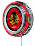 Chicago Blackhawks HBS Neon Red Hockey Battery Powered Wall Clock (15") - Sporting Up