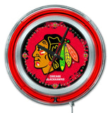 Chicago Blackhawks HBS Neon Red Hockey Battery Powered Wall Clock (15") - Sporting Up