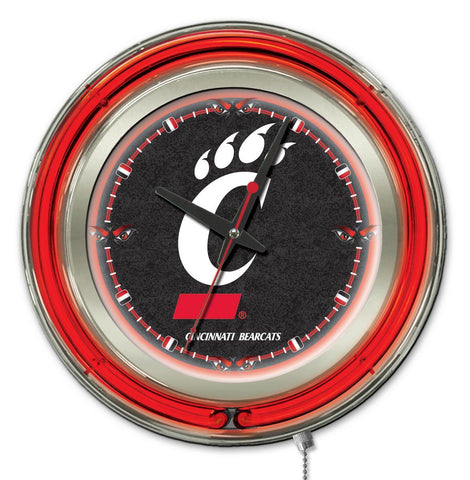 Boutique cincinnati Bearcats hbs néon rouge noir horloge murale alimentée par batterie (15") - Sporting Up
