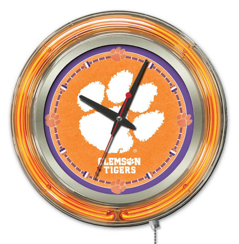 Reloj de pared con pilas de Clemson Tigers HBs Neon Orange College (15") - Sporting Up