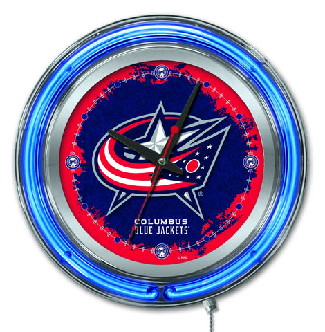 Horloge murale alimentée par batterie de hockey bleu néon Columbus Blue Jackets (15") - Sporting Up