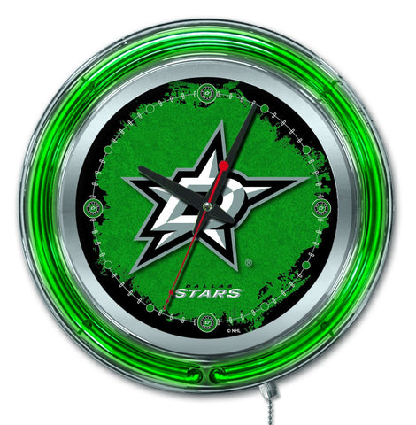 Horloge murale alimentée par batterie de hockey vert néon hbs des étoiles de Dallas (15") - faire du sport
