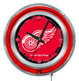 Reloj de pared con batería de hockey rojo neón hbs de alas rojas de Detroit (15") - deportivo