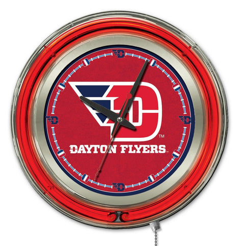 Shop Dayton Flyers HBS Neon Red College Battery Powered Wall Clock (15") - Sporting Up