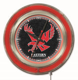 Reloj de pared con pilas de la universidad roja neón hbs de los águilas del este de washington (15") - haciendo deporte