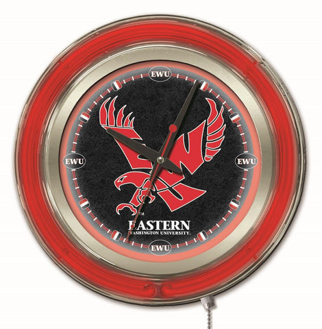 Shop Eastern Washington Eagles HBS Neon Red College Battery Powered Wall Clock (15") - Sporting Up
