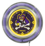 Reloj de pared con pilas de la universidad púrpura neón hbs de los piratas de carolina del este (15") - haciendo deporte