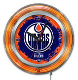 Edmonton Oilers HBS Neon Blue Hockey Battery Powered Wall Clock (15") - Sporting Up