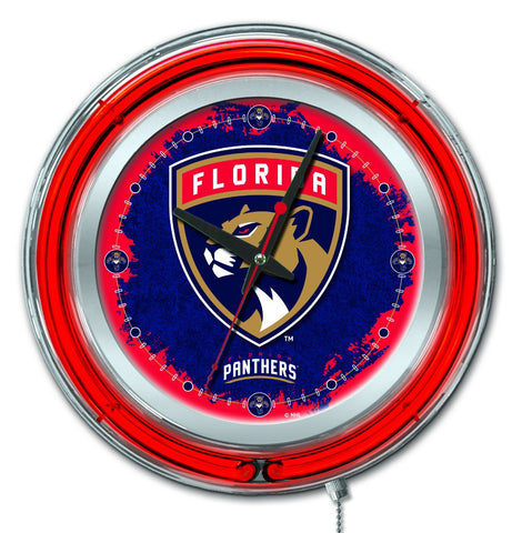 Shop Florida Panthers HBS Neon Red Hockey Battery Powered Wall Clock (15") - Sporting Up
