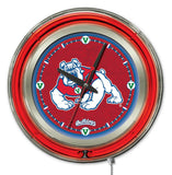 Fresno State Bulldogs HBS Neon Red College Battery Powered Wall Clock (15") - Sporting Up