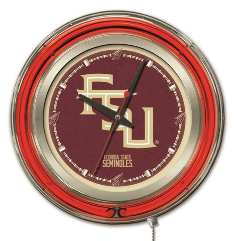 Florida State Seminoles HBS Neon Red "FSU" Battery Powered Wall Clock (15") - Sporting Up