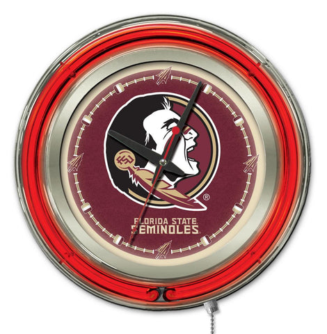 Magasinez l'horloge murale à piles à tête rouge néon HBS Seminoles de l'État de Floride (15") - Sporting Up