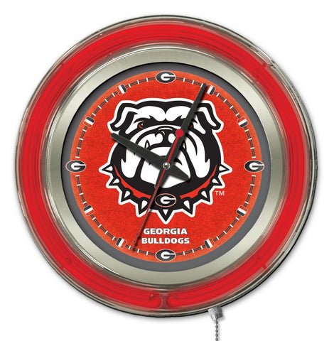 Shop Georgia Bulldogs HBS Neon Red Bulldog Logo Battery Powered Wall Clock (15") - Sporting Up