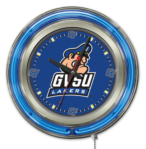 Boutique Grand Valley State Lakers HBs Neon Blue College Horloge murale alimentée par batterie (15") - Sporting Up