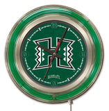 Hawaii Warriors HBS neongrüne, batteriebetriebene College-Wanduhr (15 Zoll) – sportlich