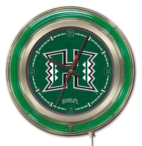 Shoppen Sie die batteriebetriebene Wanduhr „Hawaii Warriors HBS“ in Neongrün (15 Zoll) – sportlich