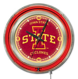 Reloj de pared con pilas de la universidad roja neón hbs de ciclones del estado de Iowa (15") - deportivo