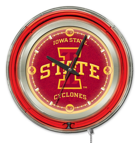 Iowa State Cyclones hbs horloge murale alimentée par batterie rouge néon (15") - faire du sport