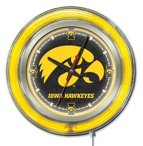 Iowa Hawkeyes HBS Neon Yellow Black College Battery Powered Wall Clock (15") - Sporting Up