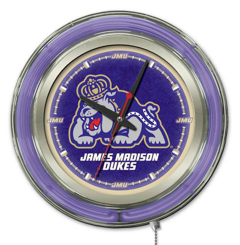 Shop James Madison Dukes HBS Neon Purple College Battery Powered Wall Clock (15") - Sporting Up